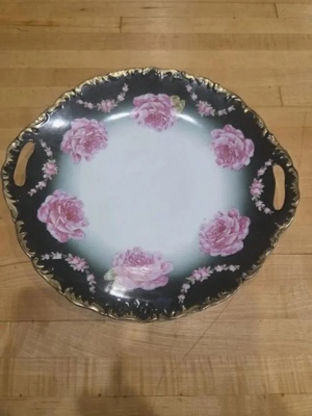 Antique K Steinmann Germany California Rose a la France Hand Handled Cake Plate